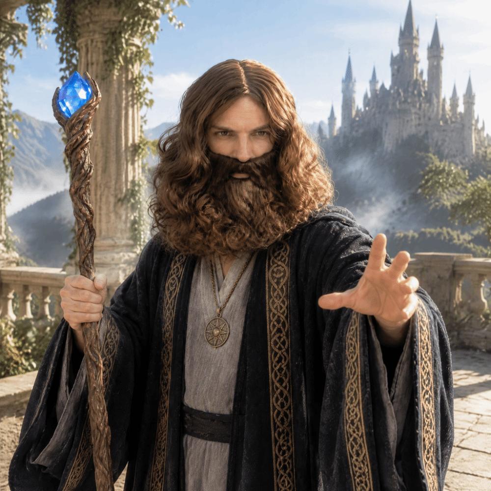 2pcs Realistic Curly Hair and Thick Long Beard Fluffy Wizard Cosplay Set Family Photos