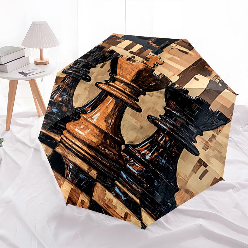 Parapluie Automatique à Ouverture et Fermeture, Thème Échecs, Art Abstrait, Parapluie Portable Coloré à 8 baleines, Convient aux Hommes et aux Femmes, Un P
