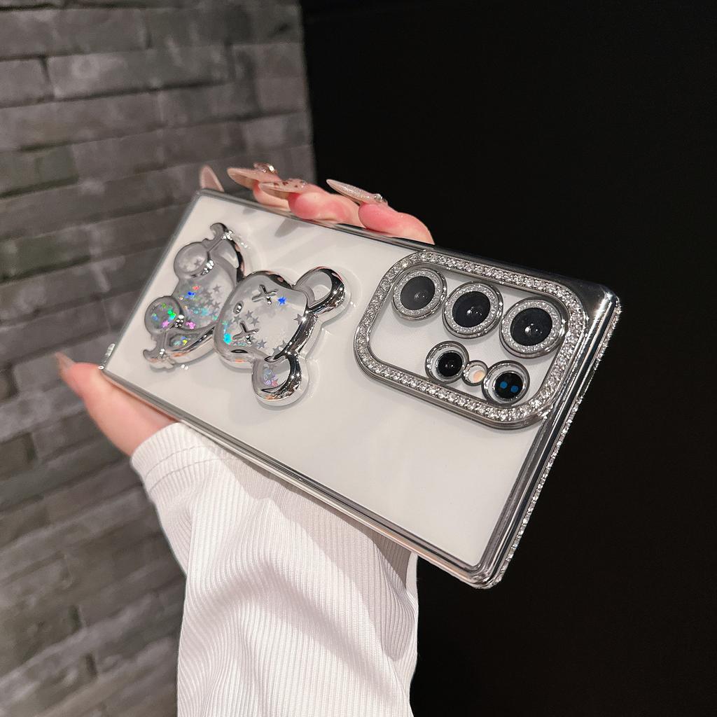 Glitter Suitable for Samsung S25Ultra Quicksand Violent Bear Mobile Phone Case with Rhinestone Lens S24p Electroplating Protective Case