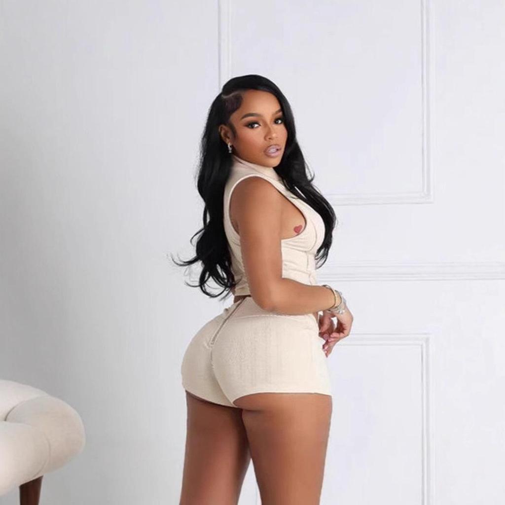 FC1376 European & American Women's Solid Color Vest and Sexy Shorts Set