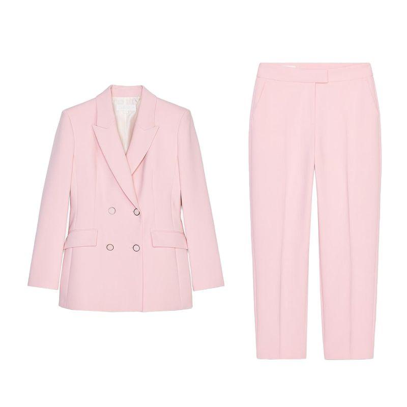 Lapel Long Sleeves with Padded Shoulder Double Breasted Suit Outwear 2205597 High Waist Ankle Pants 2199597