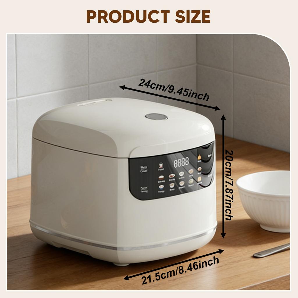 2L Rice Cooker Heating Lunch Coating Pot Cookware Slowcooker with Fast Heating Steamer 24H Timer 8H Warming Function for Travel