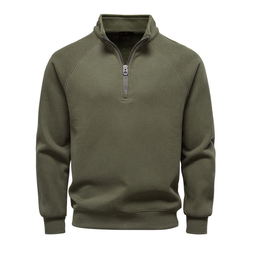 Men's 2025 Fleece-Lined Zipper Hoodie, Stand Collar, Versatile European-American Style, Autumn/Winter Cotton Top
