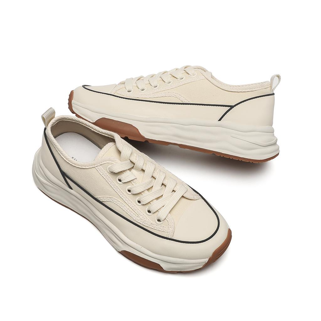 Sommer, Canvas-Schnürschuhe mit dicker Sohle, Damen, neue Low-Top-Flachsohlen-Schuhe, weiß