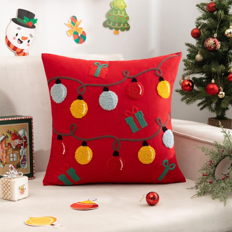 Pillow Cover Does Not Contain Core, Towel Embroidered Santa Claus Snowflake Pillow Cover, Light Luxury Simple Sofa Cushion Cover