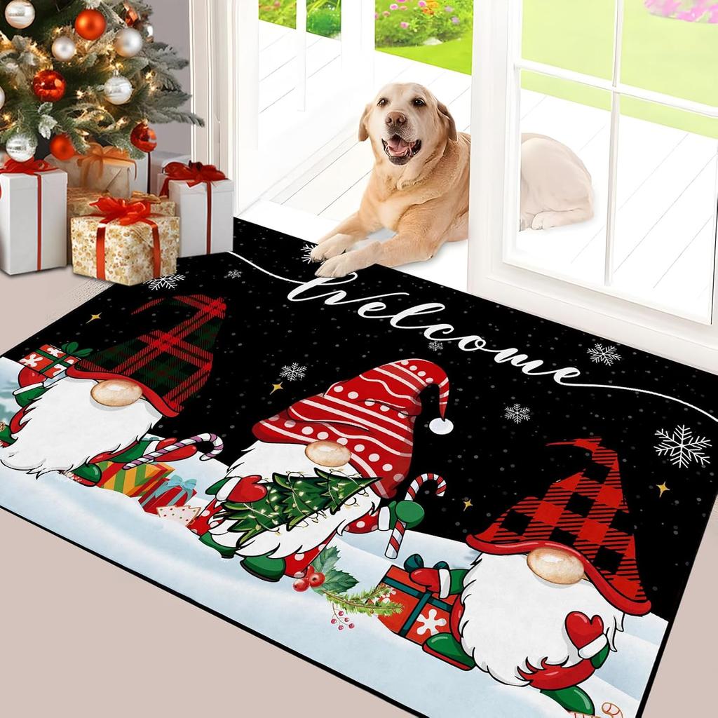 Christmas Door Mat Anti-Slip Welcome Floor Mat Washable Kitchen Indoor Outdoor Carpet Winter Christmas Decoration