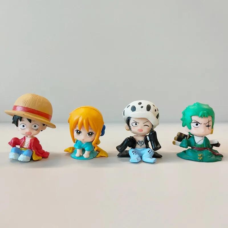 4Pcs/Set Anime ONE PIECE Action Figures Cute Sitting Luffy Zoro Nami Law Dolls Collections Model Toys Girls Boys Birthday Gift