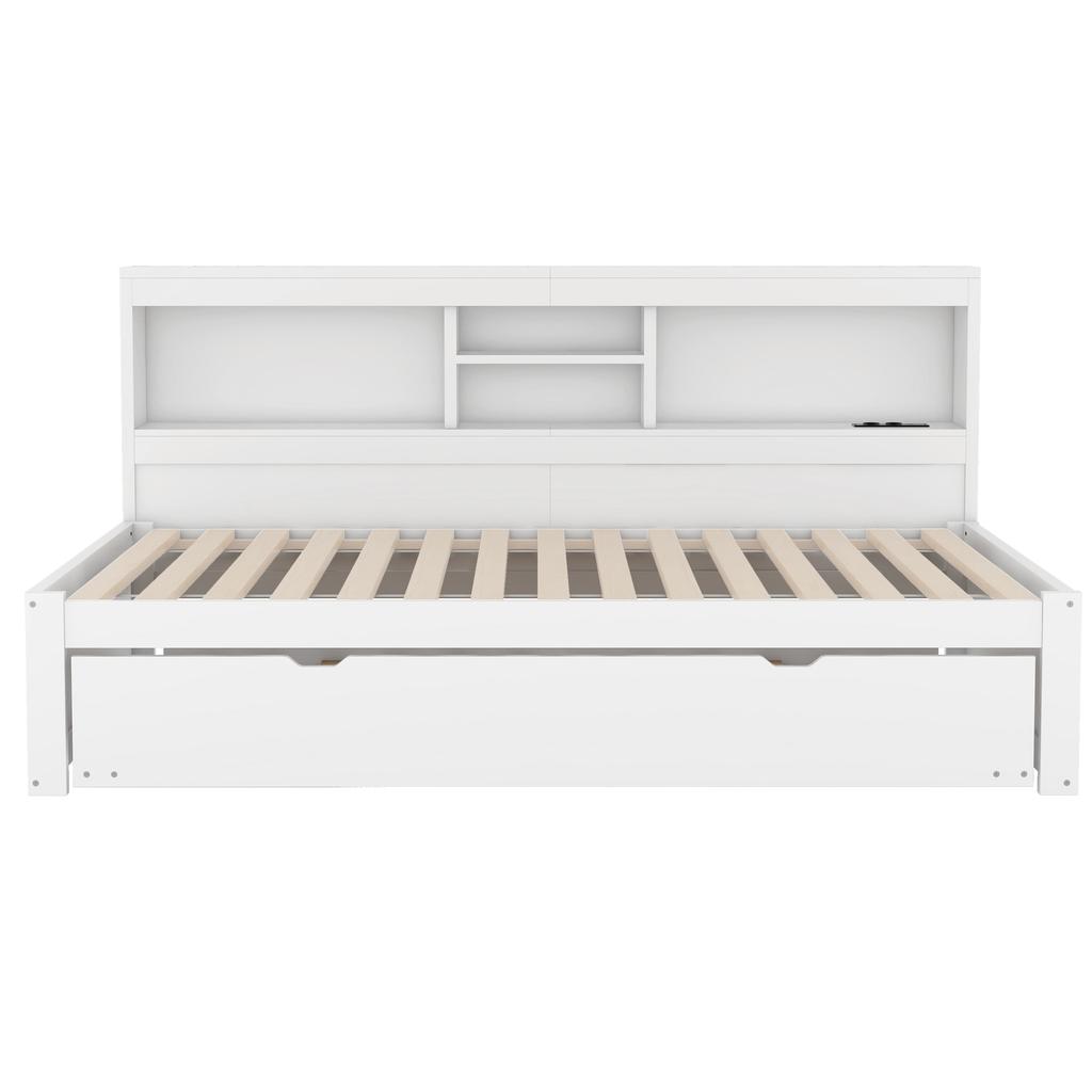 Sleeper Sofa, Daybed, Day Bed, 90*200cm, With LED Lights, Bedside Storage Compartment, Pull-Out Bed, Socket + USB, Without Mattress, White