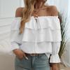 Women's Loose Casual Color Ruffle Edge Short Sleeved Top, Fashionable Long Sleeved Top