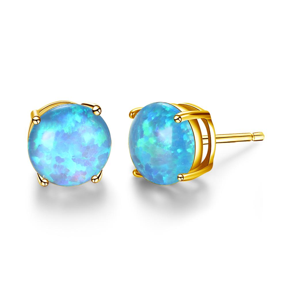 Cut Golden White Round Color Fire Opal Stud Earrings Wedding Jewelry Gift