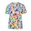 Candy 3D Printed Short Sleeved T-shirt Summer Breathable Polyester Simple Round Neck Top