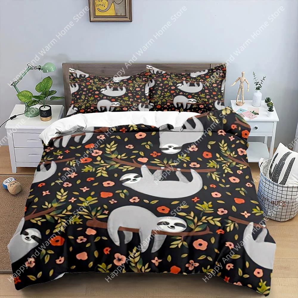Carton Sloth Soft Duvet Cover King Quen Funy Animal Beding Set For Young Boys Wildlife Polyester Comfortable Quilt Cover Young Boys Birthday Gifts
