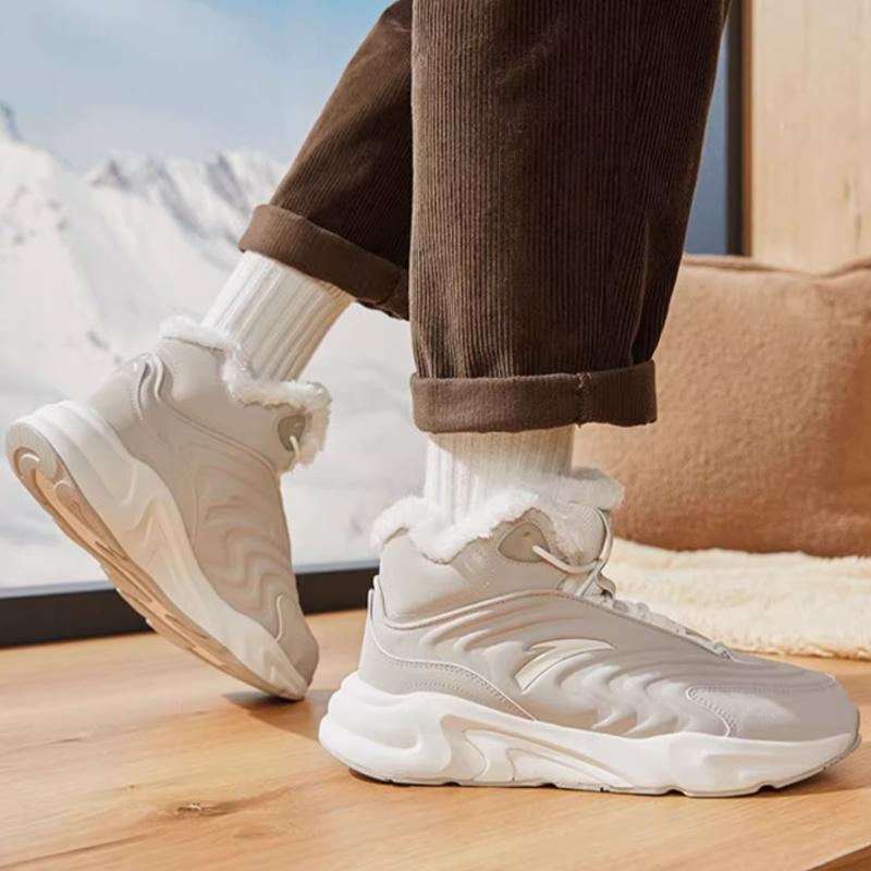 Anta Comfortable Versatile Fleece Lined Non Slip Wear Resistant High Top Casual Shoes Men Casual Shoes Beige 912248935-3