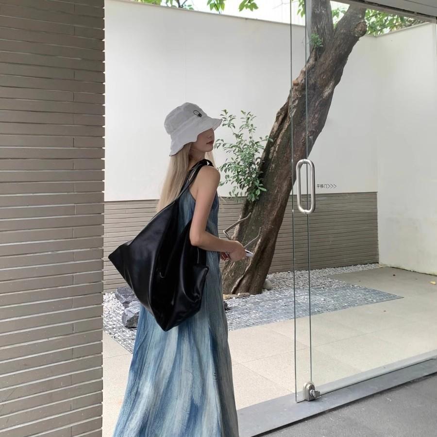 Autumn and Summer Smudged Denim Suspender Dress Women's Summer Design Sense Niche Temperament Thin Straight Dress Women's Clothing