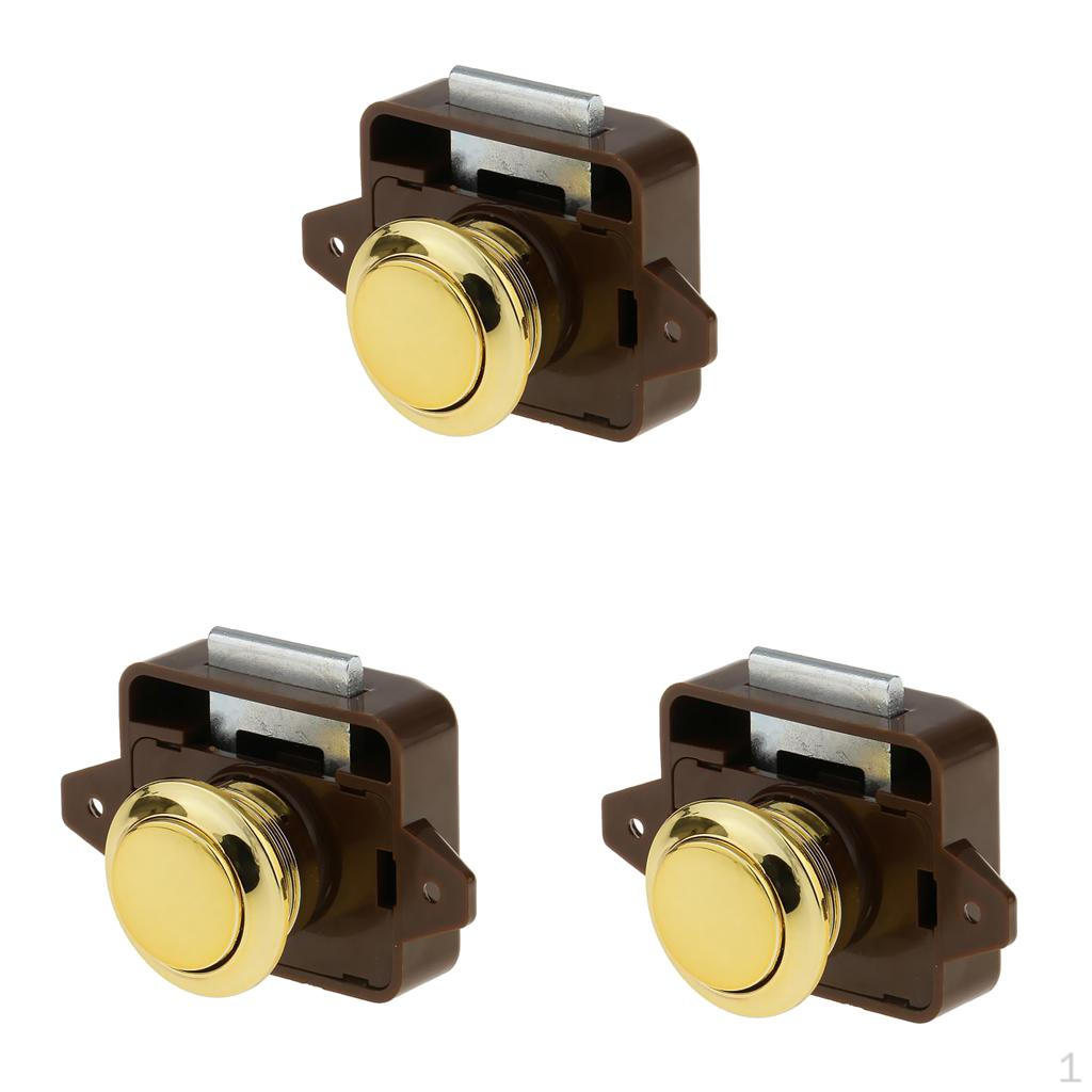 

3 Pieces Lock Cupboard Door Knob with Gold Push Button for Caravan