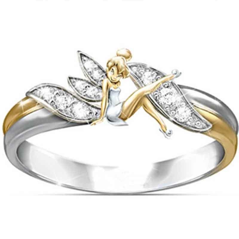 

Exquisite Fantasy Flower Fairy Elf Cubic White Gold Plating Two-toned Wedding Ring Jewelry For Women 6
