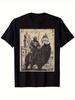 2026 Retro Medieval Knight Black Cat Pattern Men's Printed T Shirt - Suitable for Role-playing Use