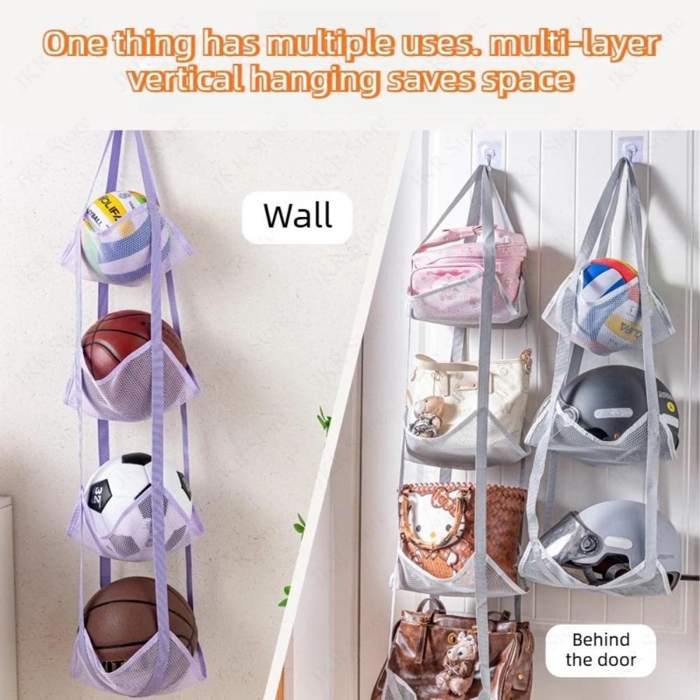 Wall Mounted Hanging Organizer Bag for Ball Storage Door Football Rack Helmet Doll Toy Holder for Bedroom Garage and Sports Room