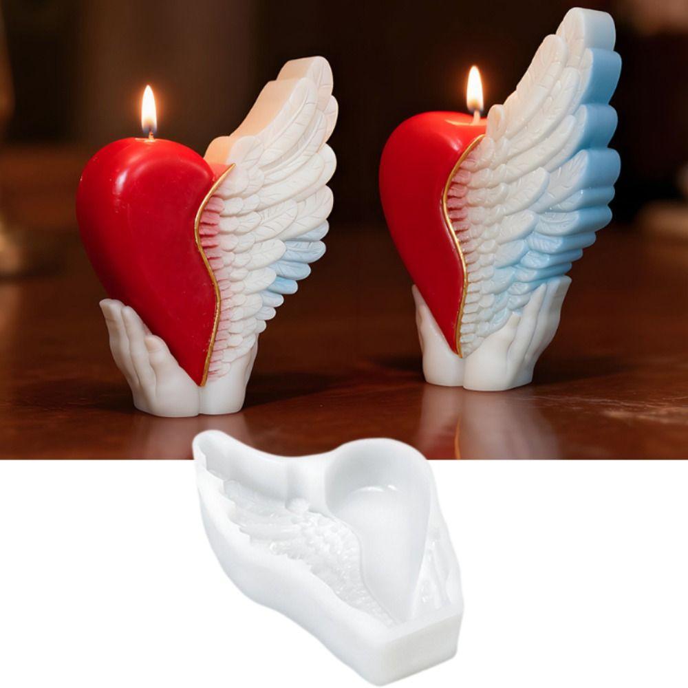 3D Love Wing Candle Mold Silicone Reusable Heart Wing Resin Mold Non-stick DIY Valentine's Day Handmade Soap Mold Couple Gift