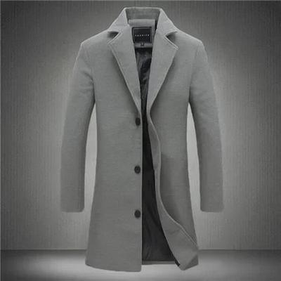 Stylish Men's Slim Gray Woolen Windbreaker Coat
