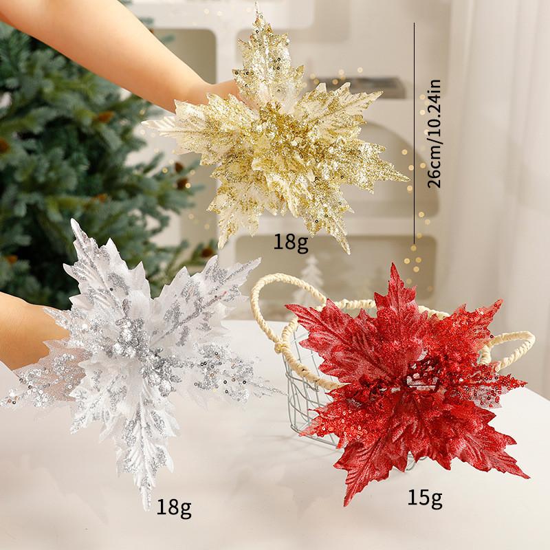 Christmas Decor Faux Flowers With Sequin Design For Holiday Table Settings