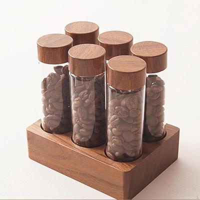 Coffee Bean Test Tubes Beans Bottle Canister Wooden Holder Stand Dosing