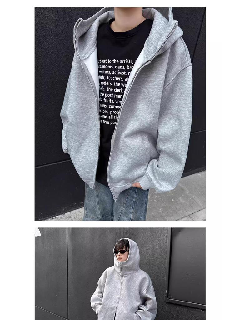 Autumn Men's Space Cotton Hooded Heavyweight Hoodie: Versatile Solid Color Jacket for Couples - Suitable for Spring and Autumn.