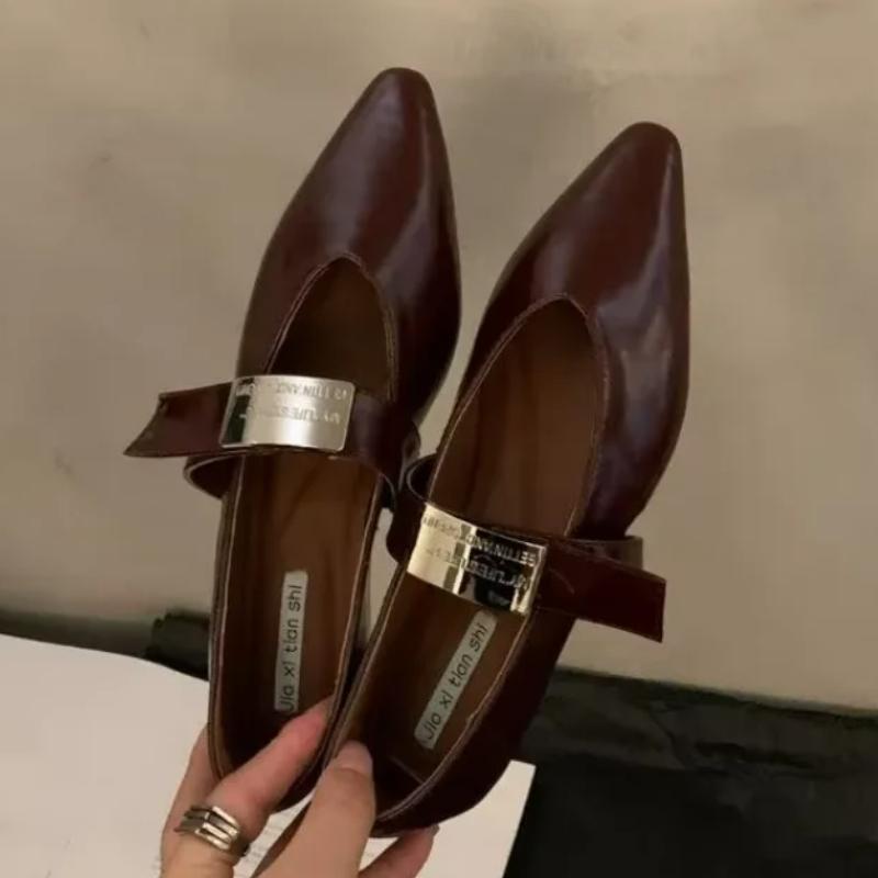 Women's Flat Shoes 2025 Designer Luxury Buckle Women's Punk Pointed Casual Fine Plaid Low-heeled Shoes Mule