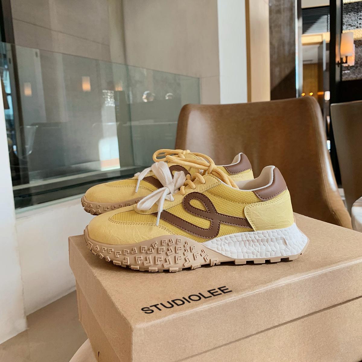 

Grape mother s same 6cm inner height increase~ versatile round head contrasting color lace-up mesh thick-soled sports and leisure shoes, German t 40 жовтий