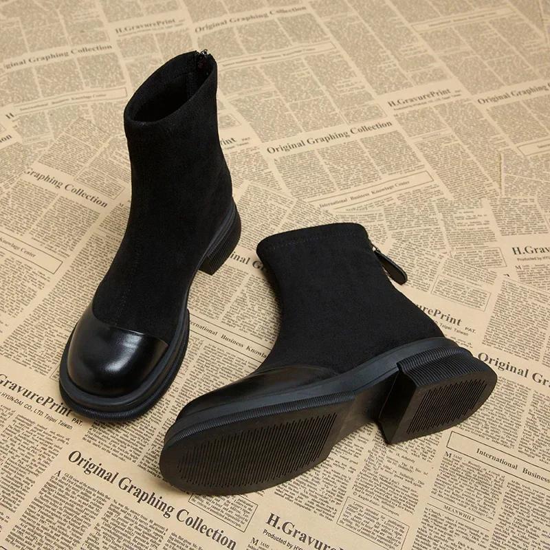 Fashion 2024 New Autumn/Winter Women's Ankle Boots with Velvet Warm Back Zipper Short Boots Fashion Thick Bottom Thick Heel Thin Boots
