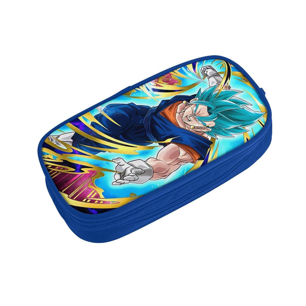 Dragon Ball Blue Double-Layer Pencil Case for Students, Goku Merchandise, Large Capacity, Wear-Resistant.