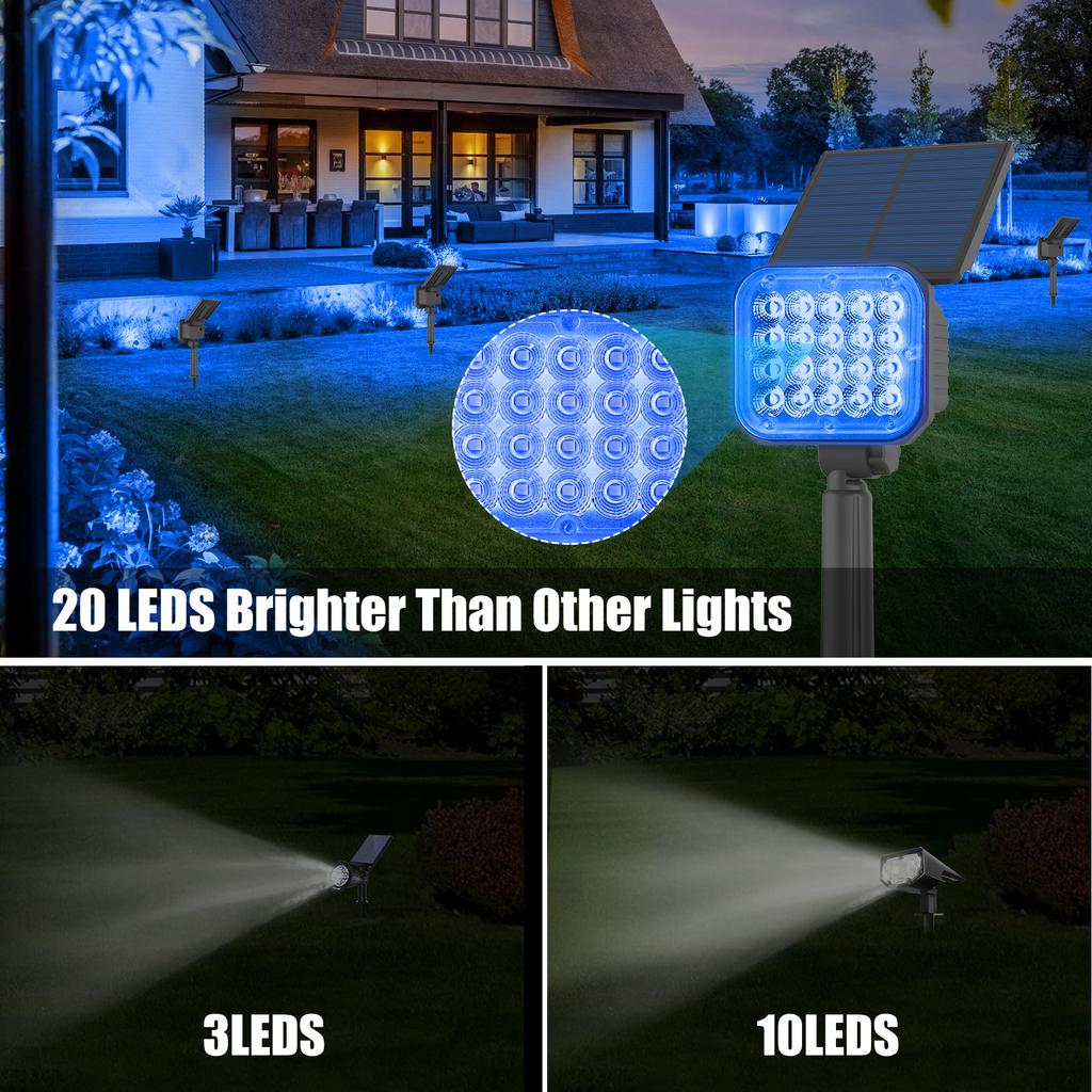 2/6PCS Blue Soalr Garden Light Outdoor Solar Spotlight IP65 Solar Wall Light Adjustable Brightness Solar Lamp For Garden