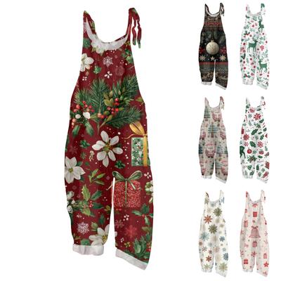 Women's Jumpsuit  Print Casual Loose Vintage Shoulder Strap Cotton Linen