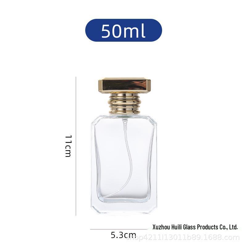 T-shaped Cap Glass Perfume Bottle, 50ml Flat Square with Angled Corners