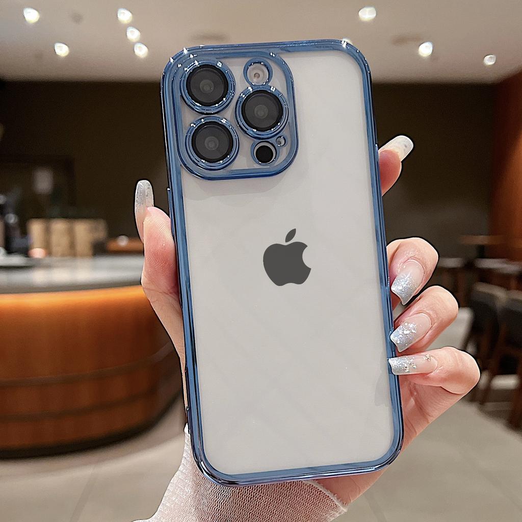 Fashion Transparent Soft Phone Case for 17 Air 16 15 14 Plus 13 12 Mini 11 Pro Max Lens Protection Plating Back Cover