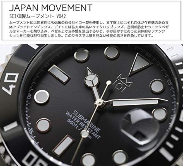 Armbanduhr 20 ATM wasserdicht Keramiklünette Kalenderuhr Metallband [HYAKUICHI 101] Taucheruhr Herren (Schwarz)