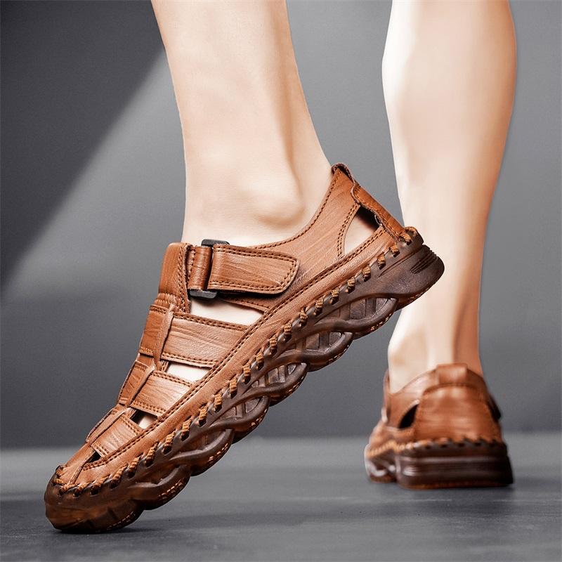 Fashion Men's Casual Summer New Style Genuine Leather Sandals With Non-Slip Big Size 48 Outsole Beef Tendon Breathable Beach Shoes