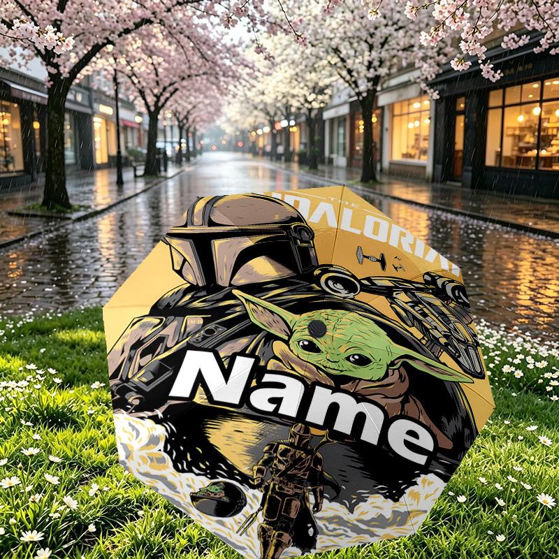 Custom Name Personalized Star Wars Print Umbrella, Auto Open Close, 8‑Rib Sturdy Frame, Commute Camping Hiking Use, Birthday Gift