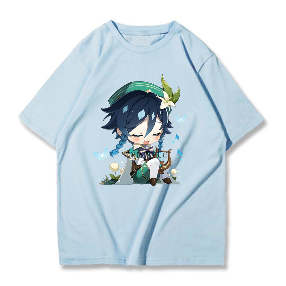 Genshin Impact Tshirt 100% Cotton T-shirt Kawaii Cartoon Clothes Women Fashion Tops Summer Short Sleeve Clothing Venti Print Tee