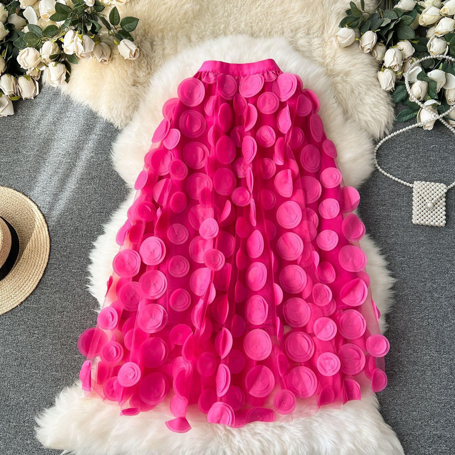 

Летняя женская вышитая тюлевая юбка средней длины в горошек с трехмерным эффектом и большим клешем One Size