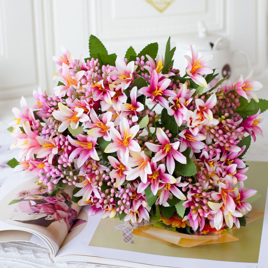 5pcs/Bouquet Simulated Lily Berry Plant  Decoration Home Party Wedding Birthday Photography Props DIY Bridal Holding Flowers