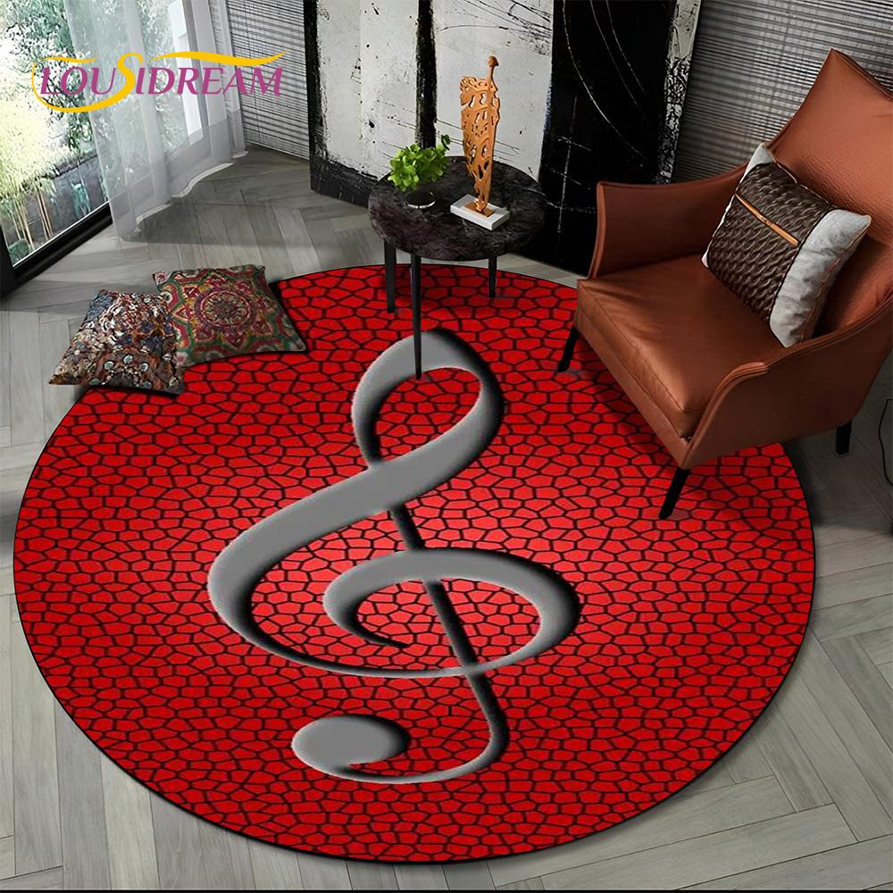 

3D Musical Note Piano Art Round Carpet Rug for Living Room Bedroom Child Playroom Chair Decor,Pet Area Rug Non-slip Floor Mat 60X60cm