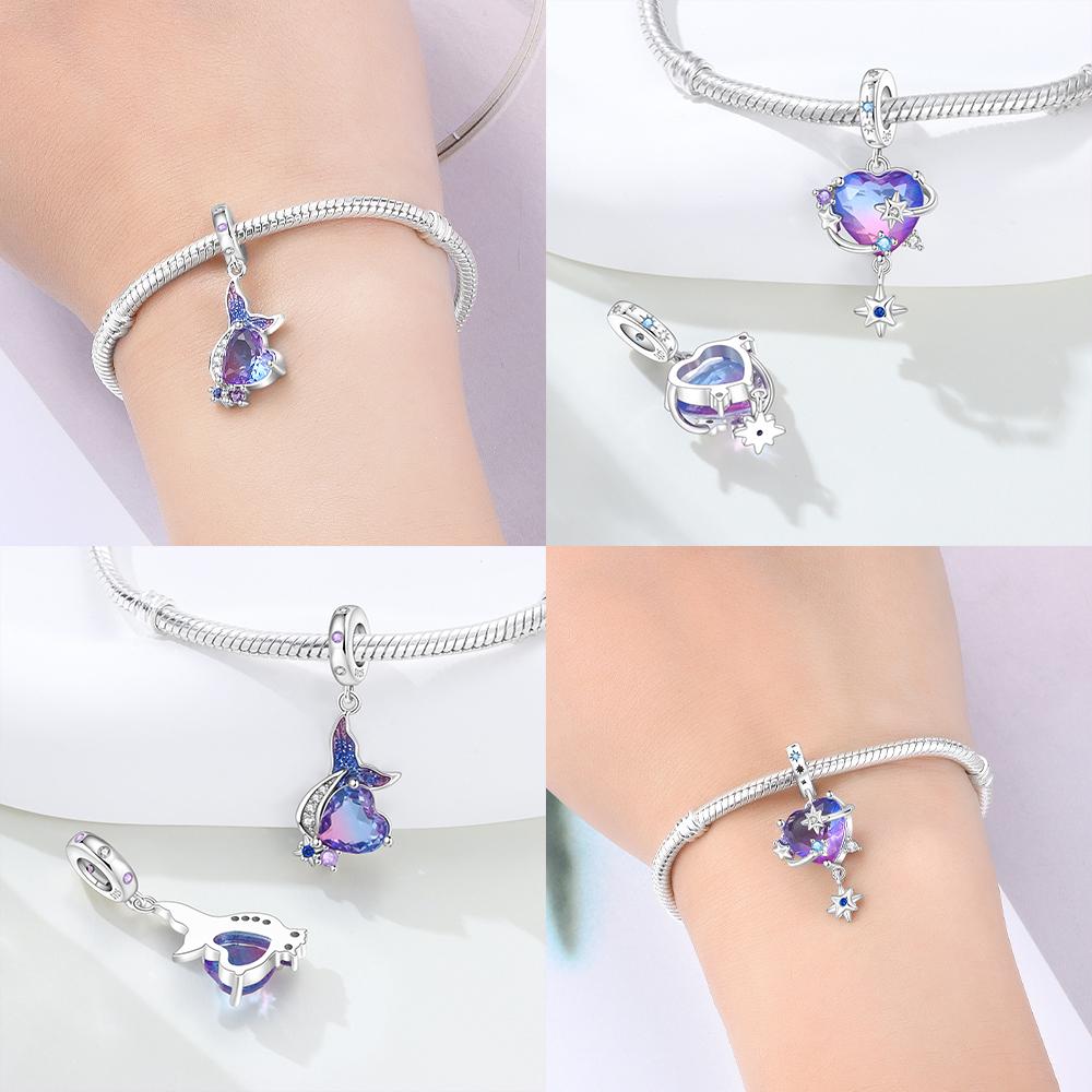 Charms Copper Original Purple Dreamy Heart Fish Tail Pendant Romantic Star Beads Fit Bracelet Women Jewelry Diy Gif