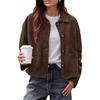 Damen Vintage Cropped Jacke mit Reverskragen Große Taschen Lockerer Drop-Shoulder Schnitt Freizeit-Oberbekleidung
