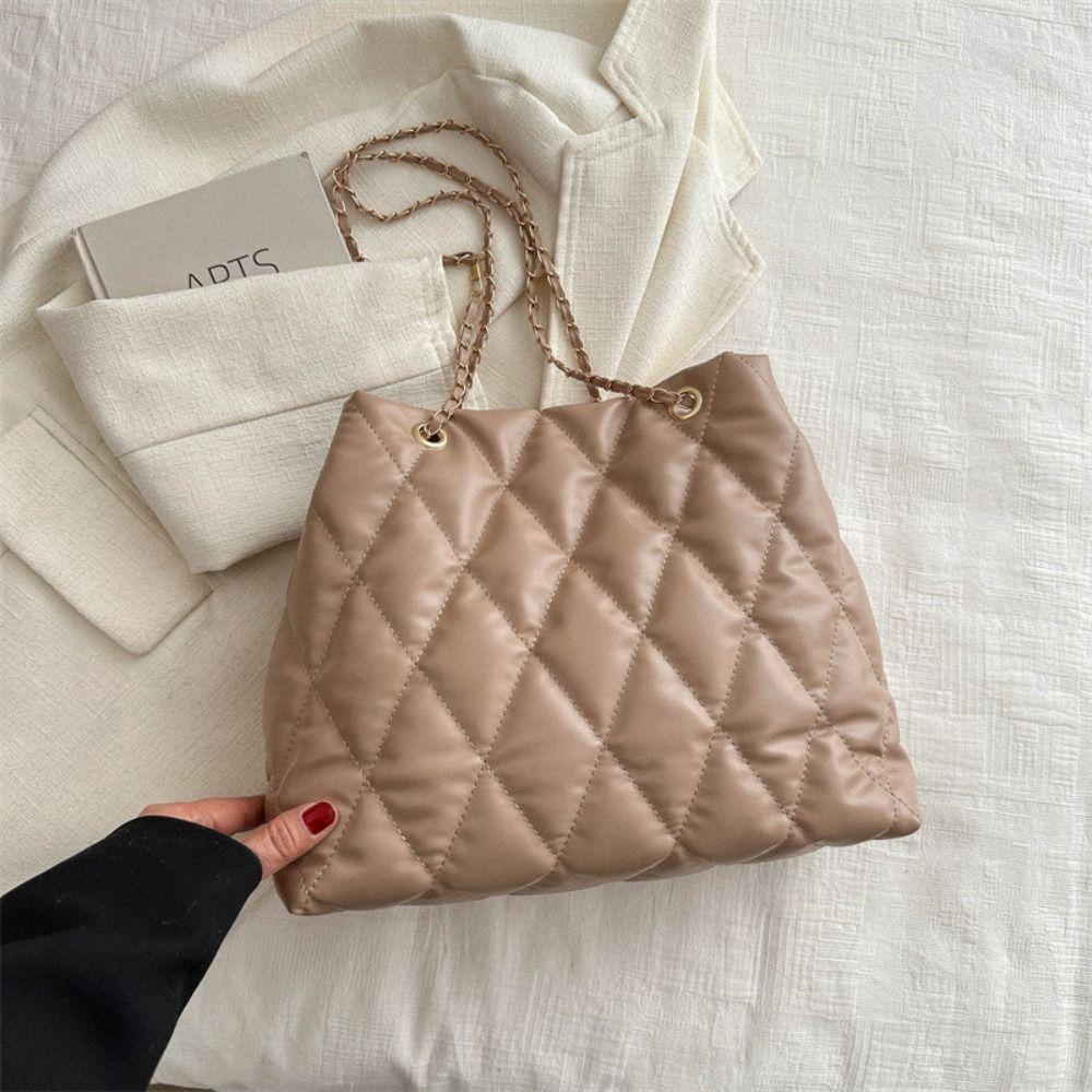 PU Δερμάτινη καρό καπιτονέ γυναικεία τσάντα ώμου με padding down Light casual Chain τσάντα χιαστί Τσάντα χειρός με μεγάλο κουβά