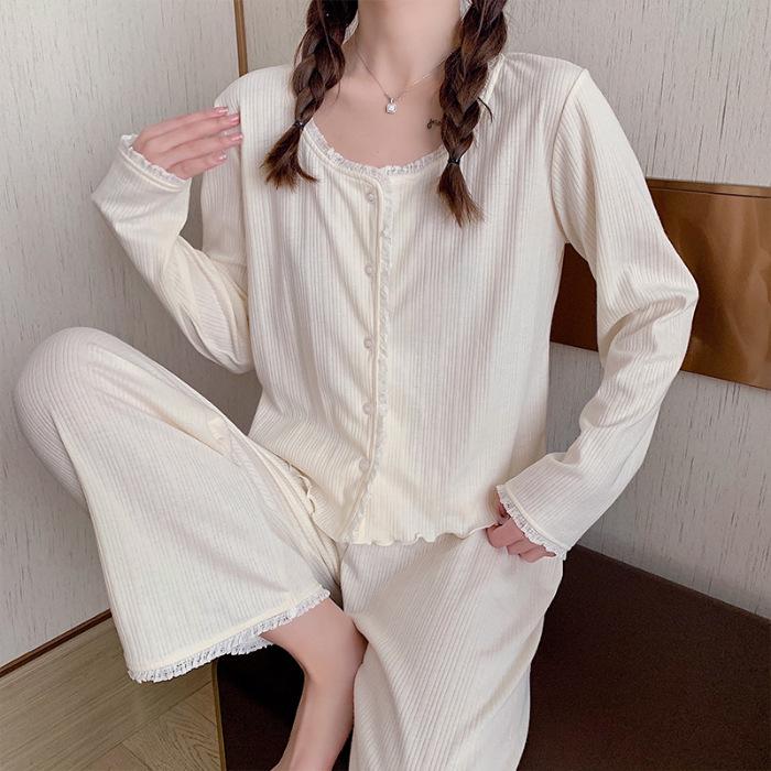 Korean Pink Lace Pajama Set - Spring/Autumn Comfort Wear for Women