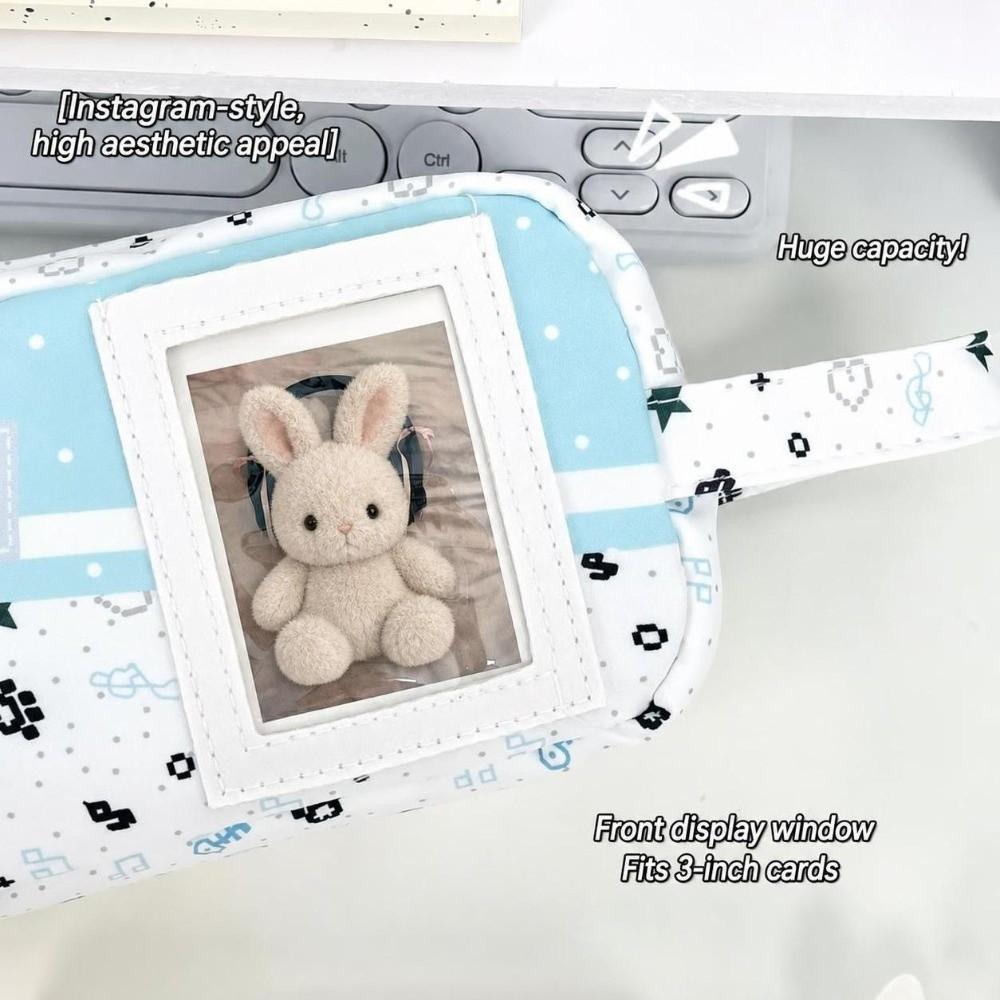 Blaue Pixel-Katzen-Print-Stifttasche mit Klarsichtfenster Schlamperetui Schlampertasche Schulbedarf