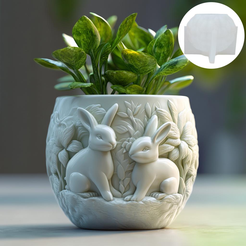 Großes Paar Kaninchen Relief Sukkulenten Pflanztopf Harz Silikonform Kaninchen Relief Box Betonform Stifthalter Gipsformen