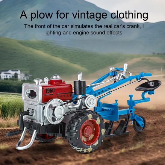 

Mini Retro Agricultural Tractor Model with Light Sound Movable Joints Hand-cranked Farm Ridging Rotary Tillage Vehicle Toy Figurine Decoration B