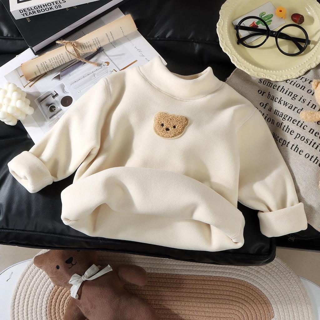 Children's Fleece-Lined Base Layer Shirt, Unisex, Autumn/Winter, Semi-High Collar